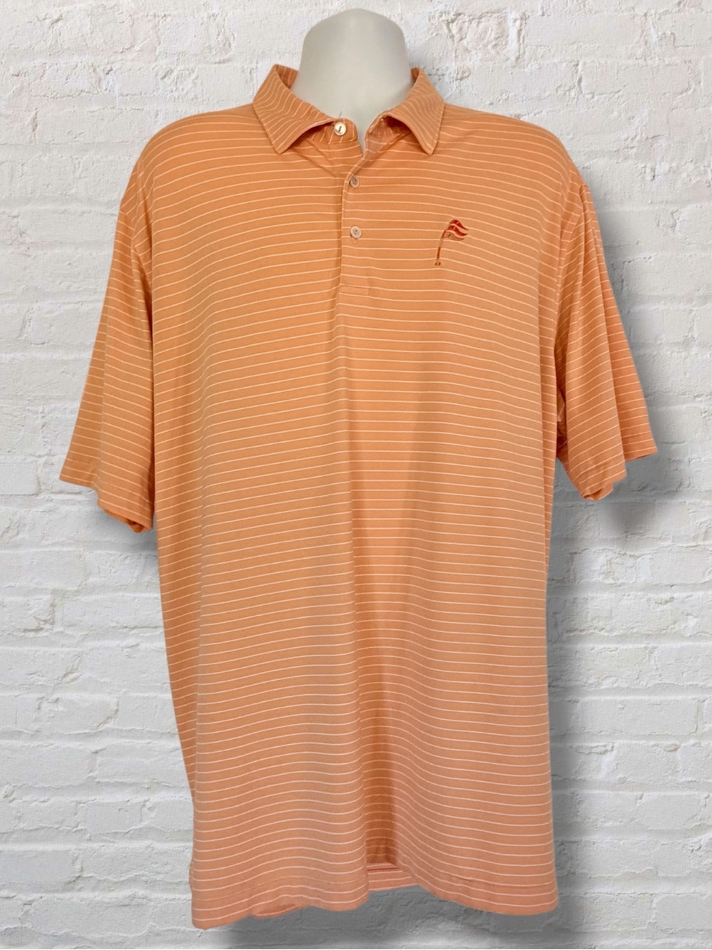 Peter Millar Summer Comfort Men’s XL Orange Stripe Golf Polo Flag Logo